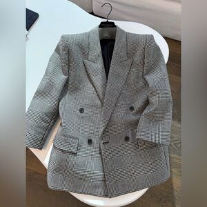 YSL Saint Laurent houndstooth print double breasted blazer jacket